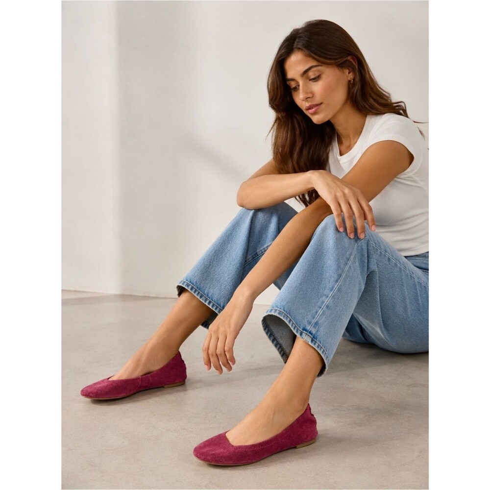 Lucky Brand Suede Burgundy Red Round Toe Ballet Flats Casual Leather
